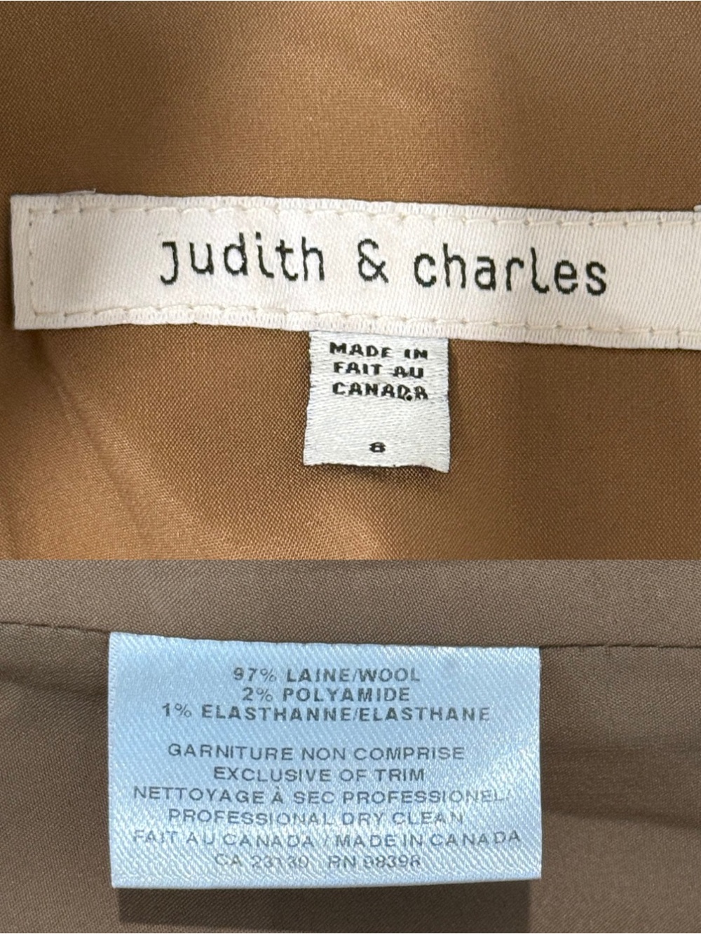 Judith & Charles Wool Sheath Dress Size 8 Brown Black Leather Trim Made Canada - Picture 10 of 10